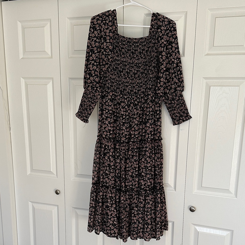 Ivy City Co Black and Pink Floral Long Sleeve Dress
